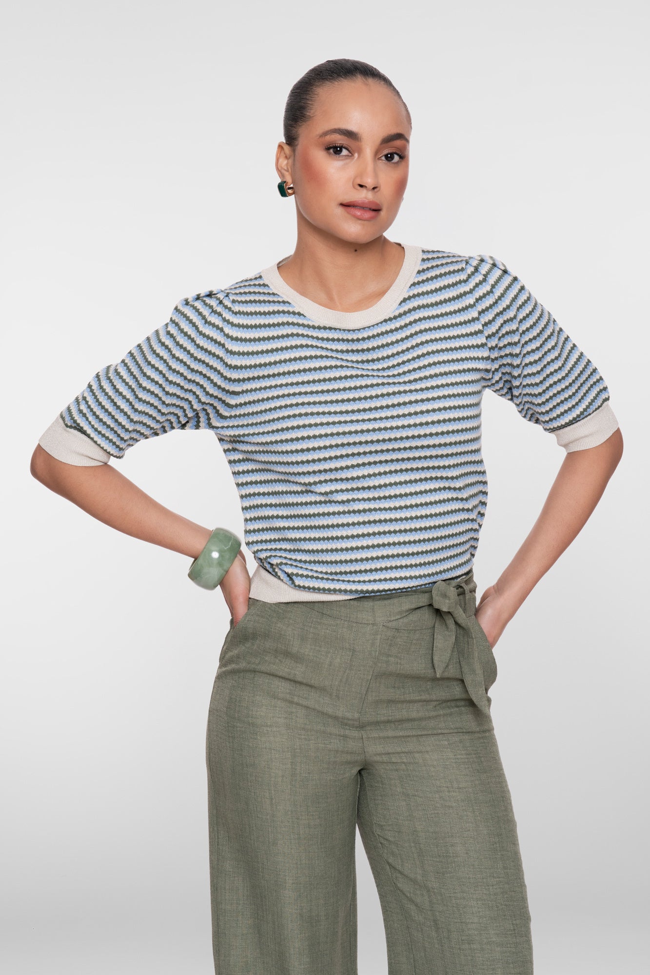 Geisha Lurex Trui 64066-14 - 711 Kit/Olive/Blue