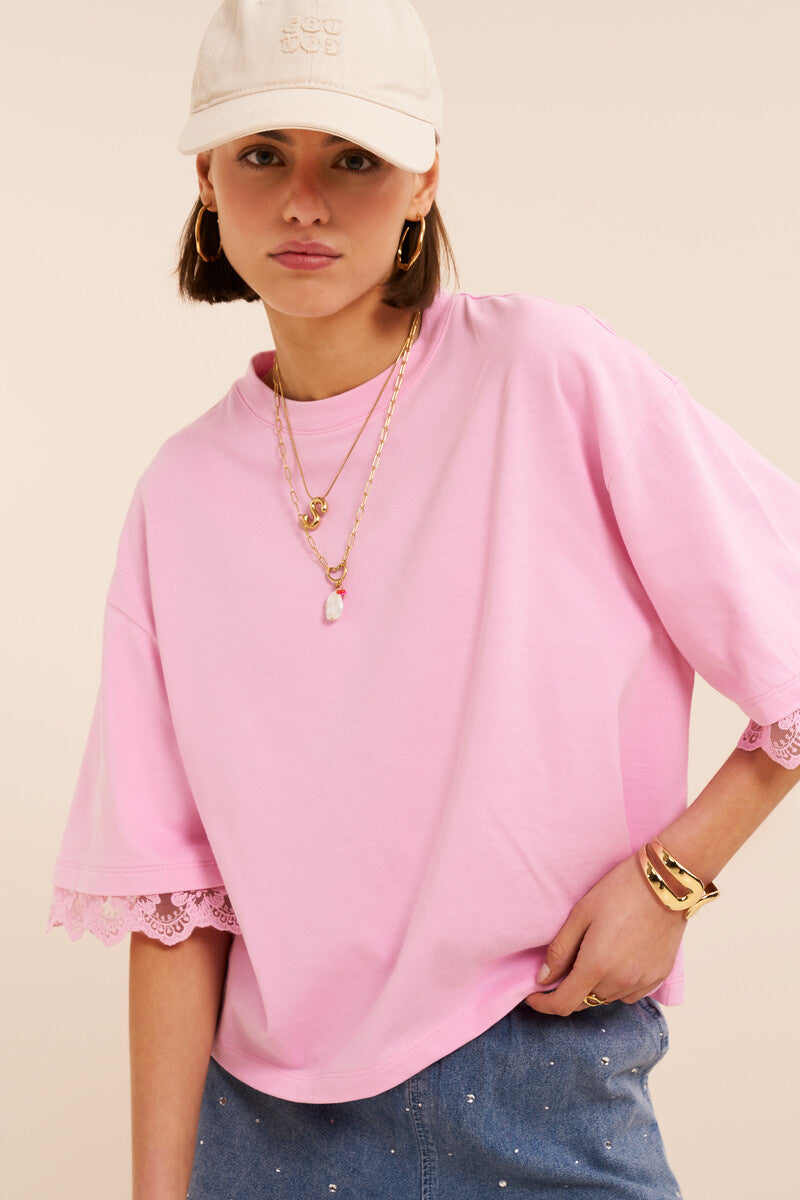 My Jewellery T-Shirt Met Kanten Mouwen MJ16301-0725 - Roze