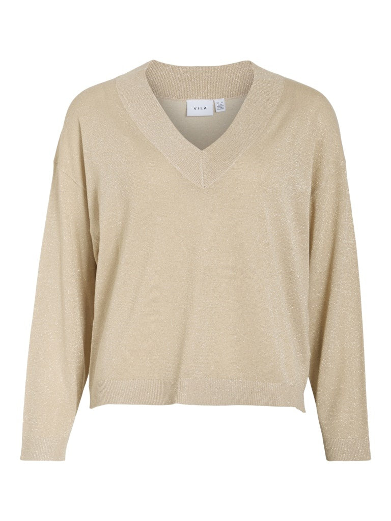 Vila Trui VIGINNY V-NECK GLITTER 14110464 - Frosted Almond