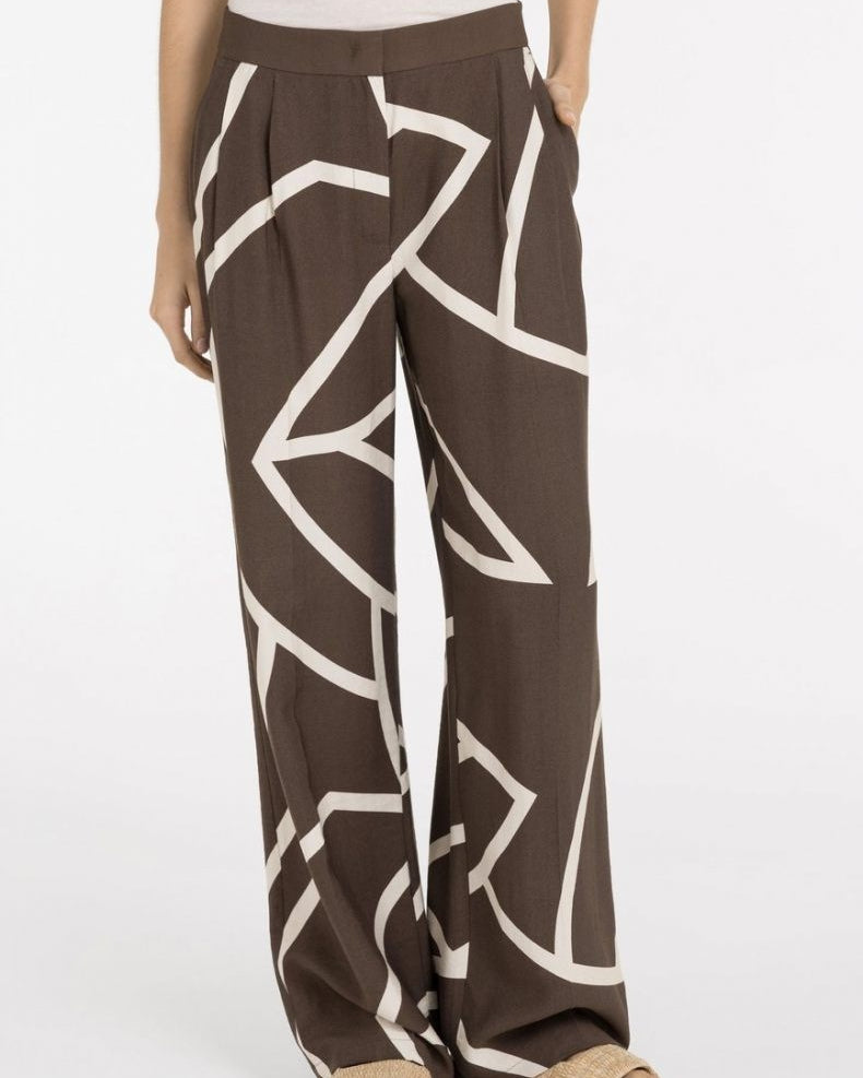 Yaya Wijde Broek 01-301260-605 - 912161 Chocolate Martini Brown Dessin