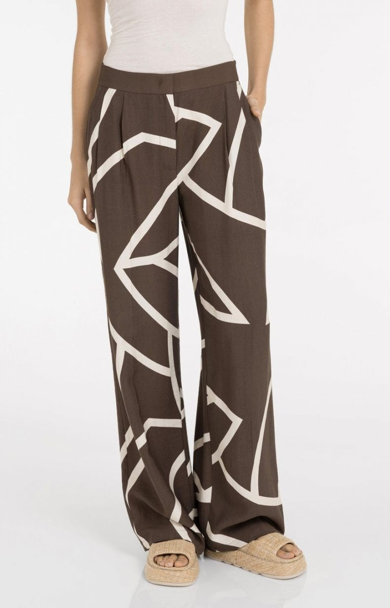 Yaya Wijde Broek 01-301260-605 - 912161 Chocolate Martini Brown Dessin
