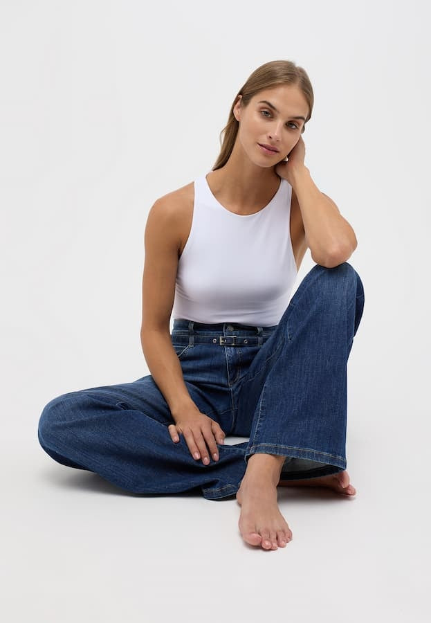Angels Jeanswear Wide Leg Jeans Liz Belt 311 256530 - 3358 Mid Blue Used