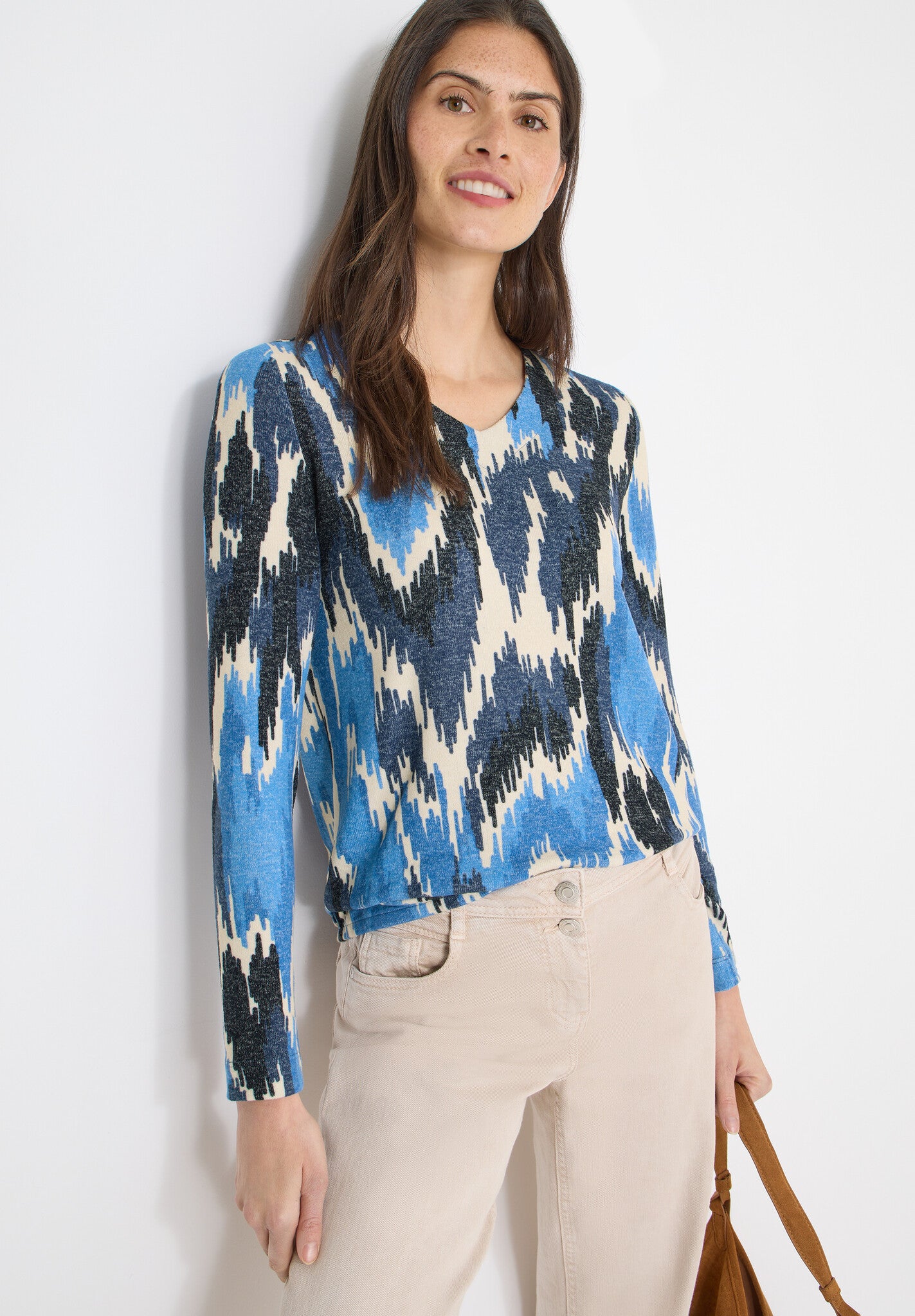 Cecil Dunne trui Lange Mouw V-Neck 324651 - 35513 Universal Blue Melange
