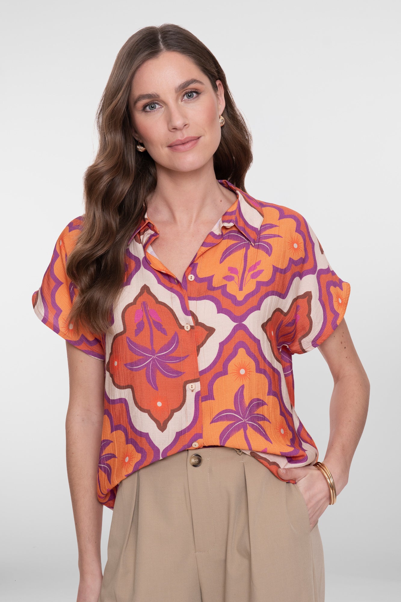 Geisha Blouse 63247-20 - 718 Ecru/Mango/Purple