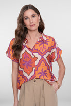 Geisha Blouse 63247-20 - 718 Ecru/Mango/Purple