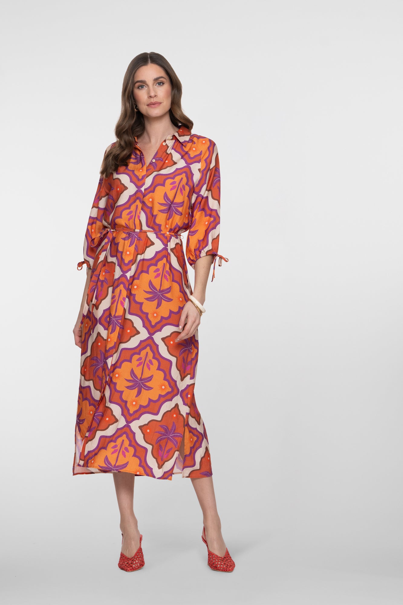 Geisha Jurk 67104-20 - 718 Ecru/Mango/Purple