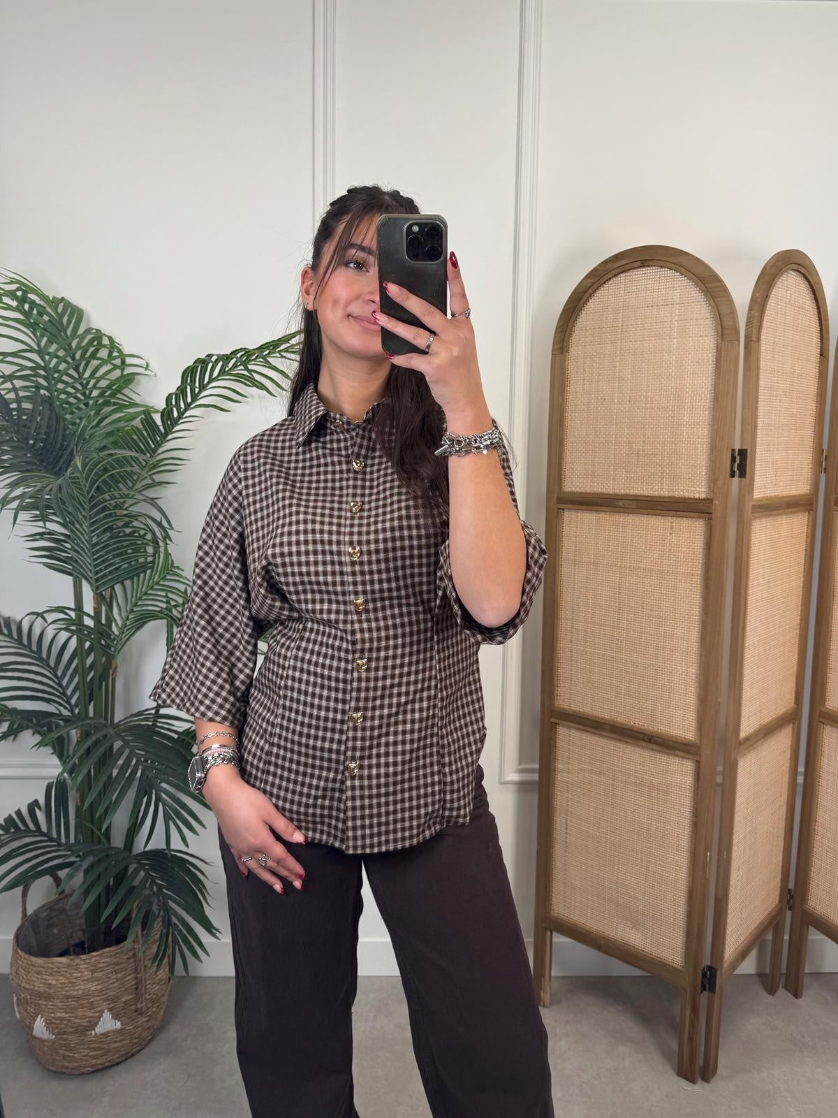 Greenfield Fashion Blouse met Ruitjes - Light Brown