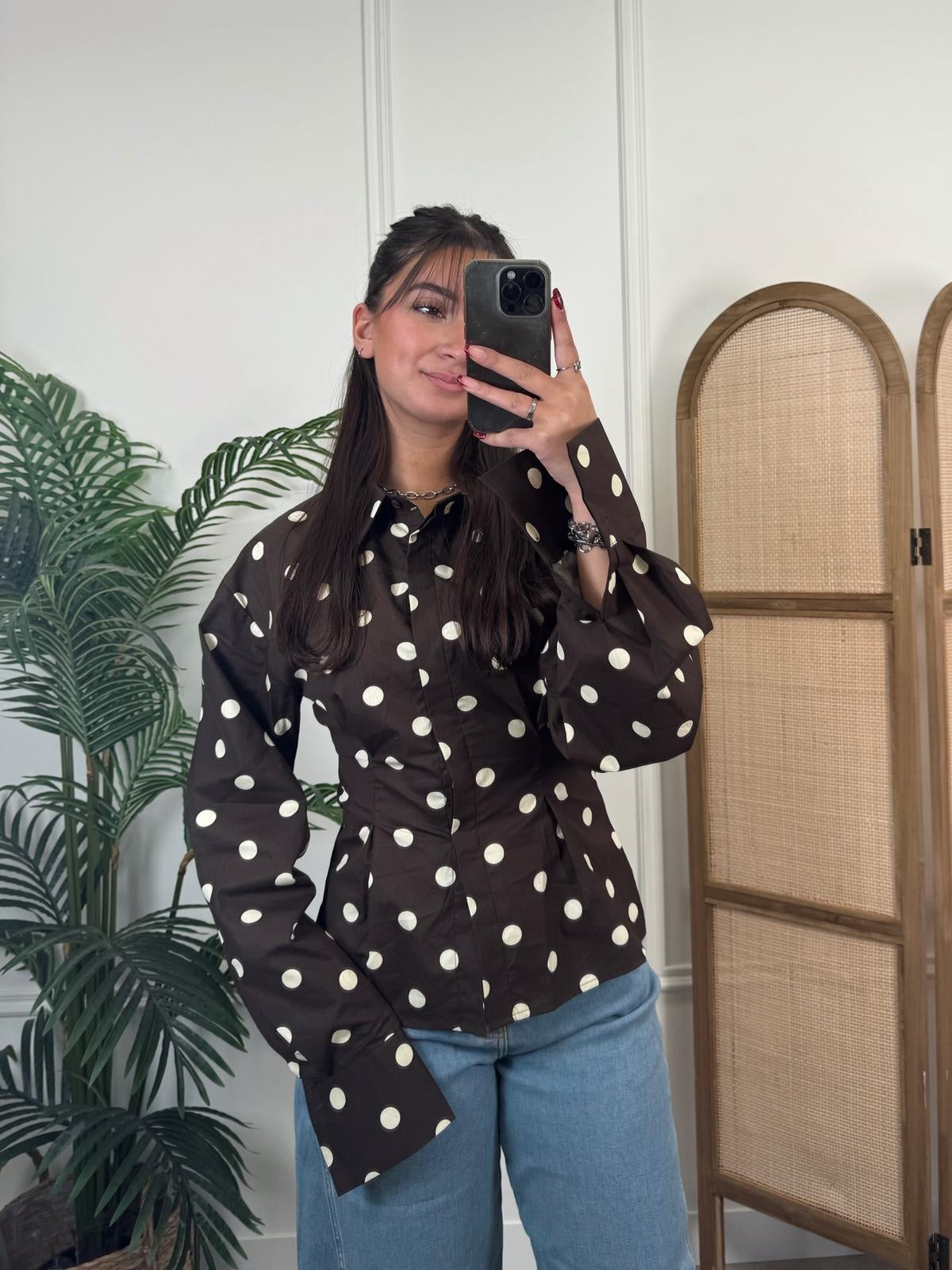 Greenfield Fashion Blouse Met Stippen - Brown