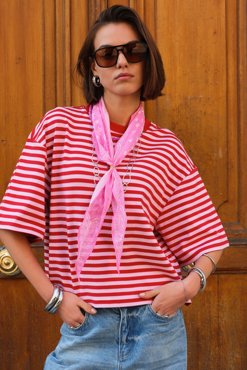 My jewellery Gestreept T-Shirt MJ16250-0800 - Roze