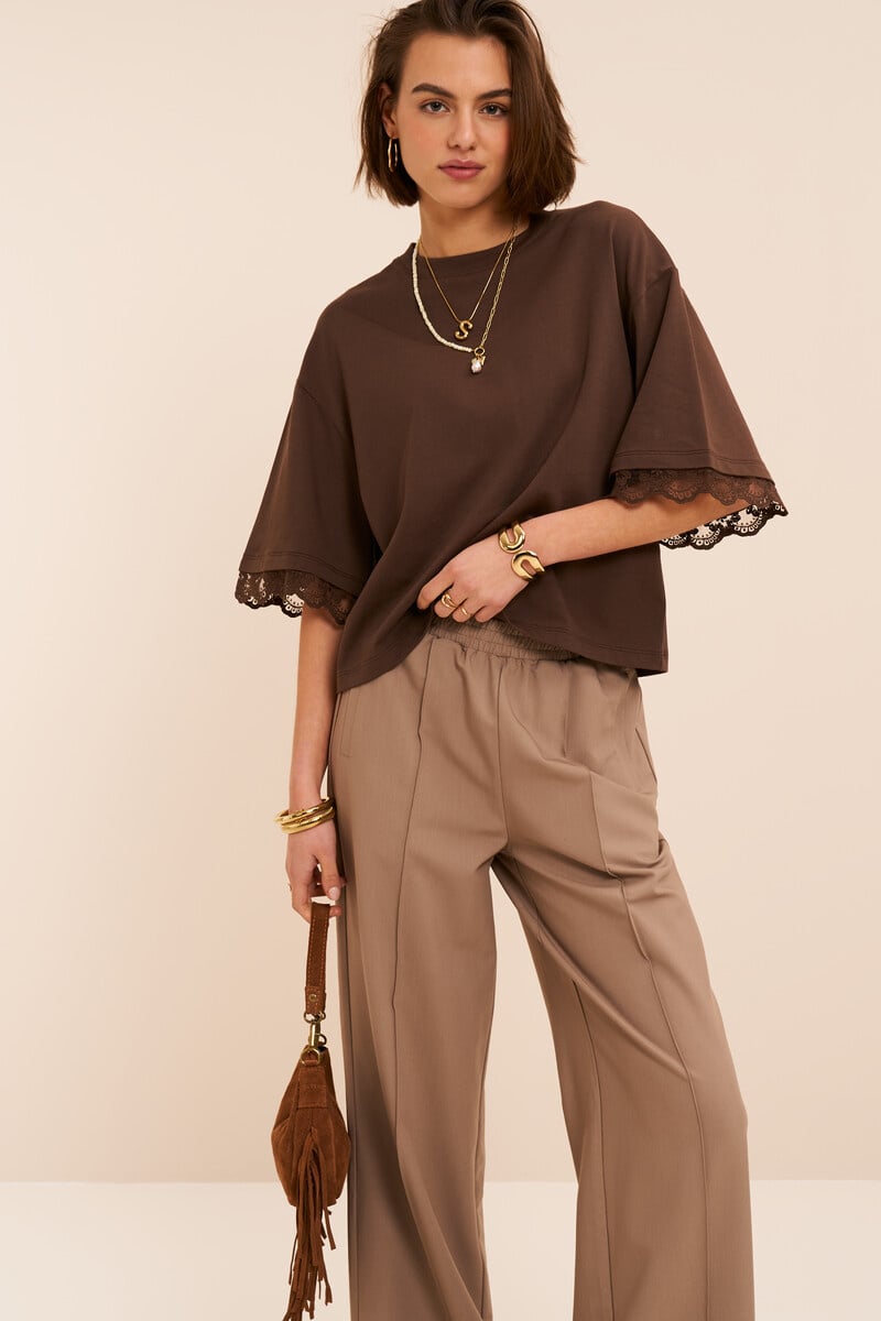 My Jewellery T-Shirt Met Kanten Mouwen MJ16301-0100 - Bruin