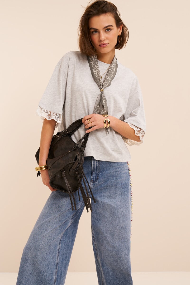 My Jewellery T-Shirt Met Kanten Mouwen MJ16302-1000 - Grijs