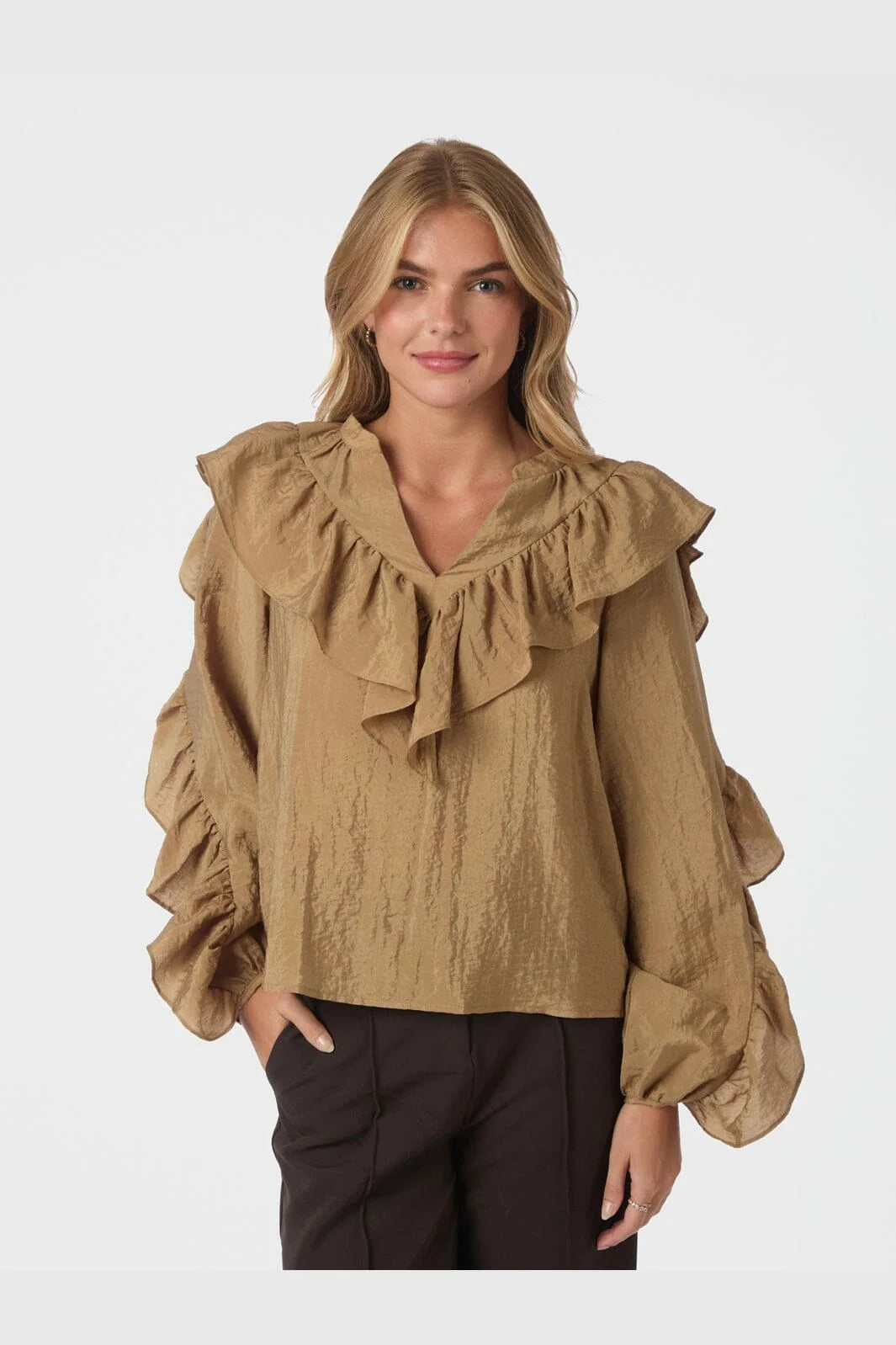 Neo Noir Blouse 167525 Nula Flounce Crisp - 125 Dark Sand