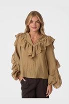 Neo Noir Blouse 167525 Nula Flounce Crisp - 125 Dark Sand