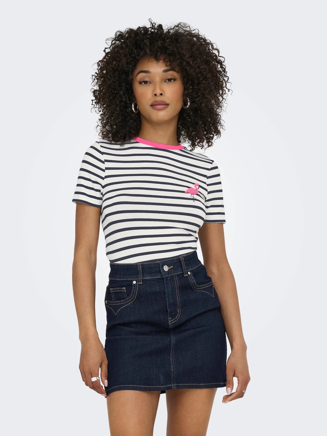 Only T-Shirt ONLHEART 15318959 - Cloud Dancer Stripes:NIGHT SKY/ FLAMINGO