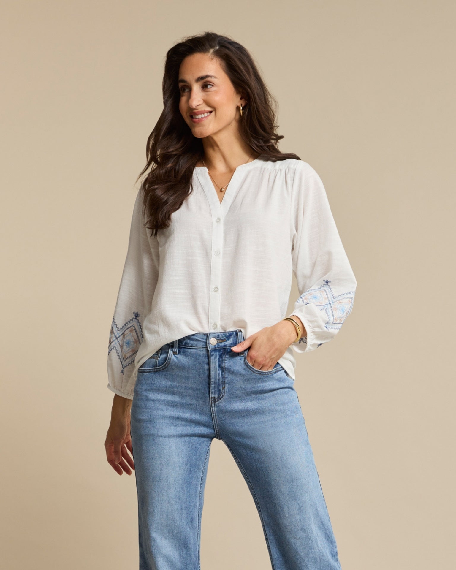 Red button Blouse SRB4829 - 384 Wit