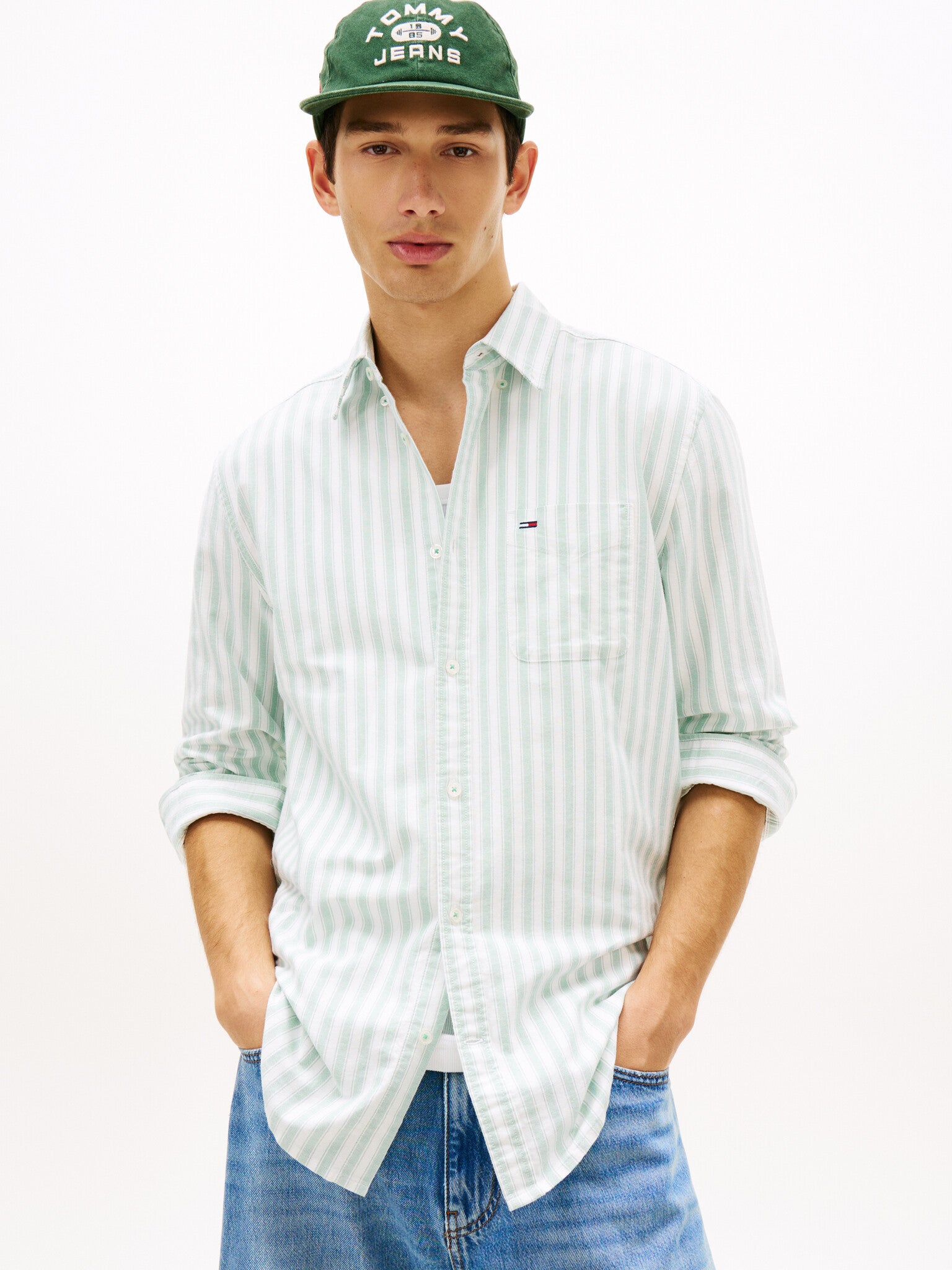 Tommy Hilfiger Overhemd Met Lange Mouw DM0DM22790 - L5Y Bahama Green Stripe