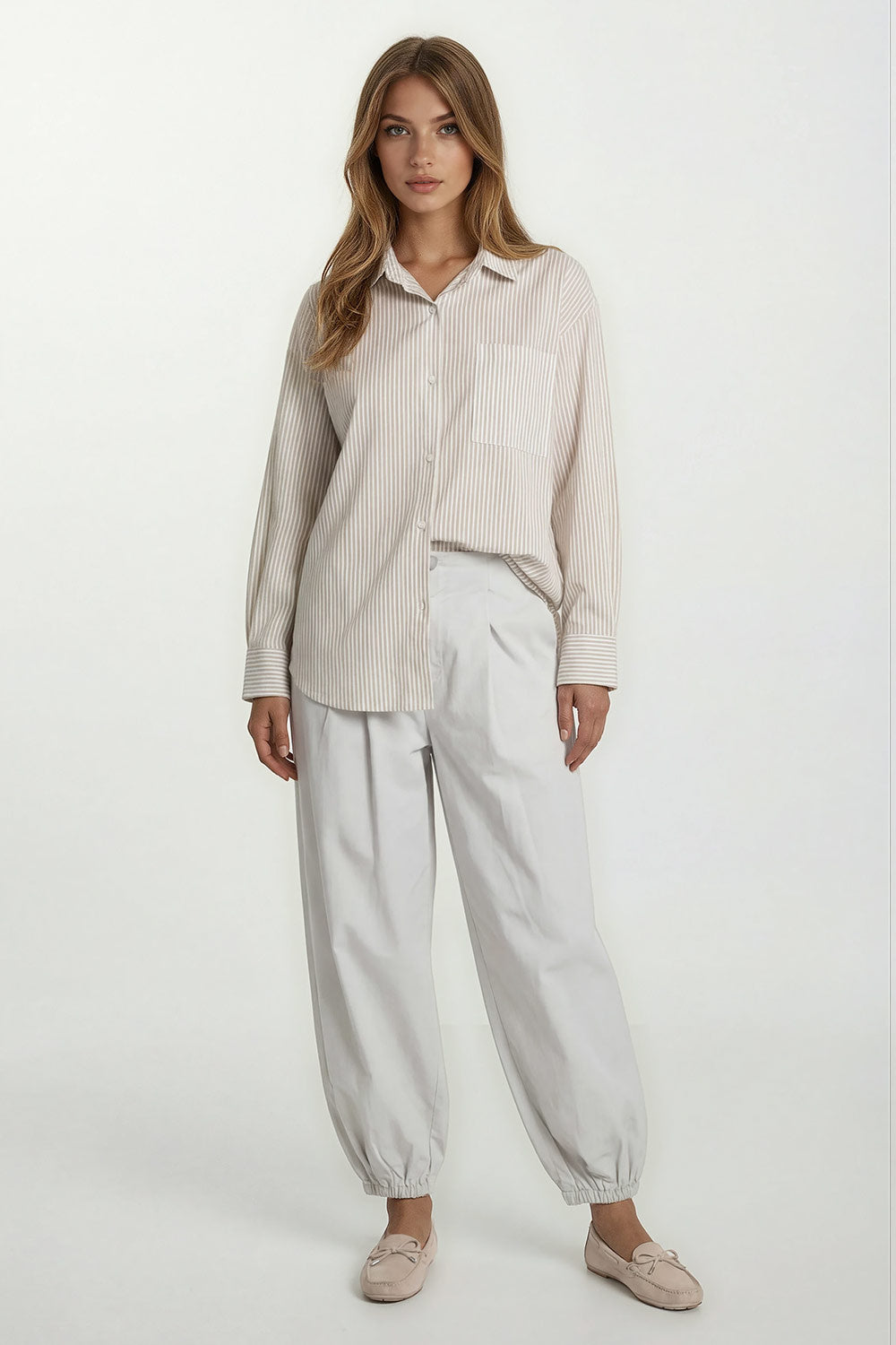 Turquoise By Daan Blouse Krijtstreep LU8550 - Beige