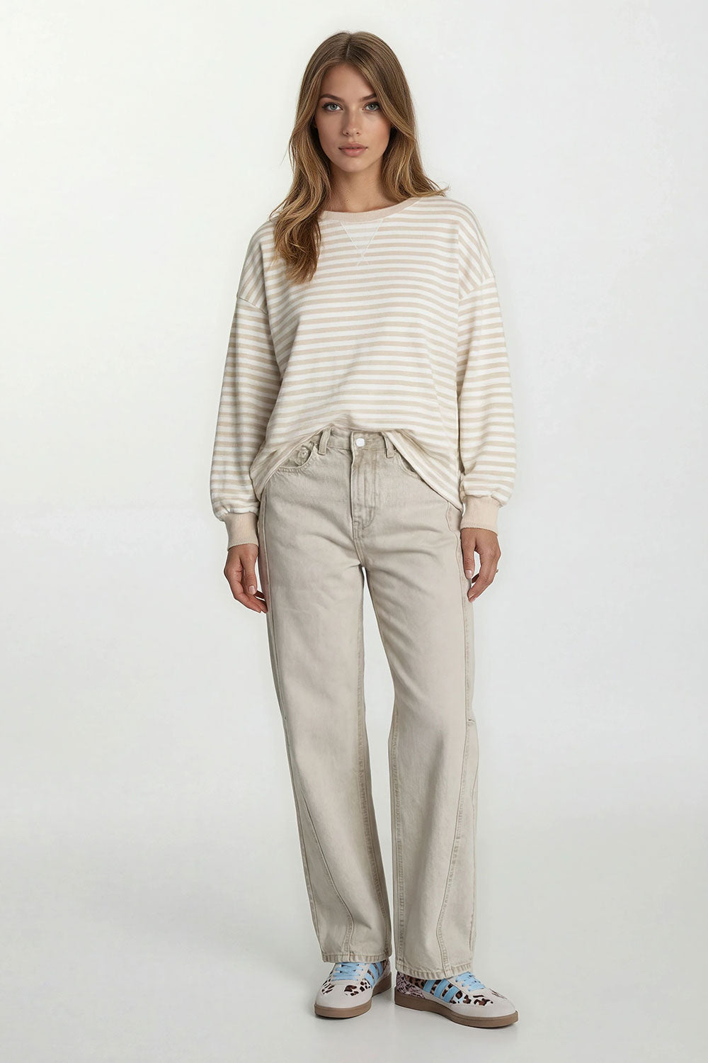 Turquoise By Daan Longsleeve Streep 13030 - Beige/wit
