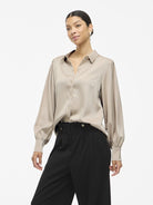 Vila Satijnen Blouse VIENNA 14107462 - Cement