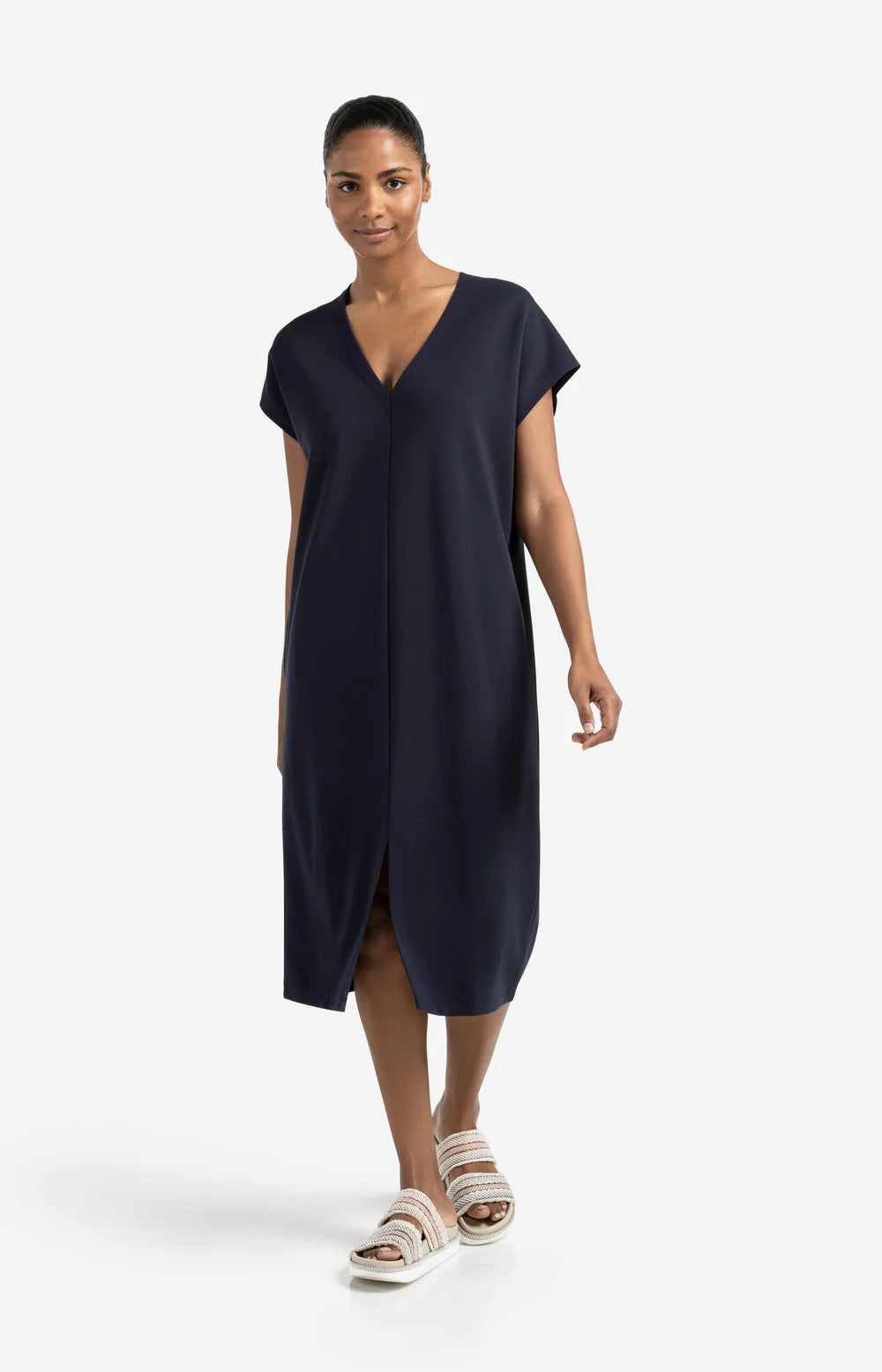 YAYA Jurk Met V-Hals 01-609179-506 - 94010 Total Eclipse Blue