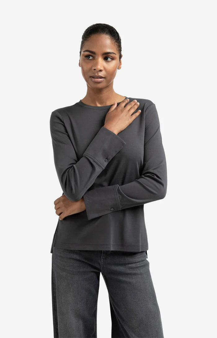 YAYA Longsleeve Met Splitdetail 01-709321-509 - 90205 Oyster Black